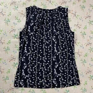 Ivanka Trump Navy and White Floral Tank Top